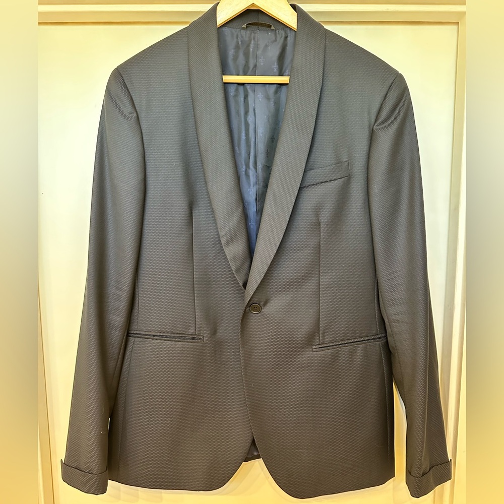 John Varvatos Men’s Navy Wool Textured Blazer (EU 52 / US 42) - Made in Italy